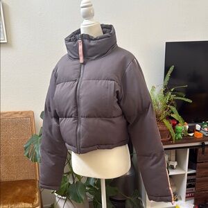 Gymshark Gray Puffer Jacket with Pink Accents